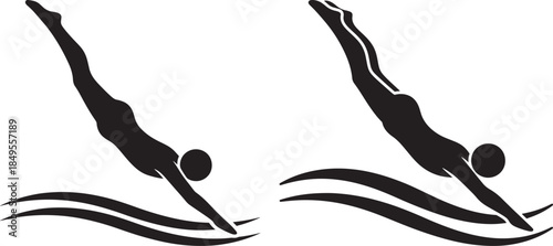 Swimmer silhouette diving into water waves swimming diving