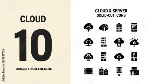 Cloud and Server Solid Cut Icons Collection.