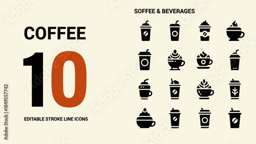 Collection of Coffee and Beverage Icons for Design Projects.