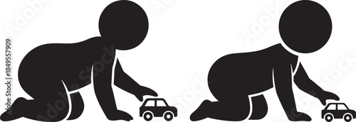 Baby silhouette playing with car crawling toddler activity