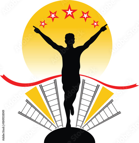 Illustration art of a cinematic victory logo with isolated background