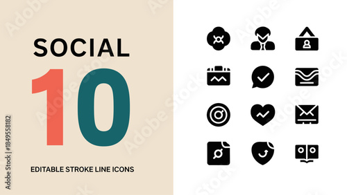Social Media Icons Collection Number Ten Editable Stroke Line Icons.