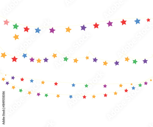 Colorful star garlands and bunting on a white background festive decorations
