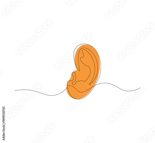 One continuous line drawing of a human ear. Hearing health symbol icon. Editable stroke vector. Scribble vector illustration