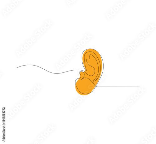 One continuous line drawing of a human ear. Hearing health symbol icon. Editable stroke vector. Scribble vector illustration