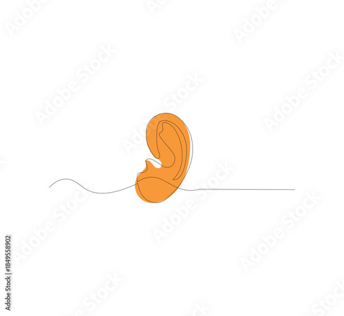 One continuous line drawing of a human ear. Hearing health symbol icon. Editable stroke vector. Scribble vector illustration