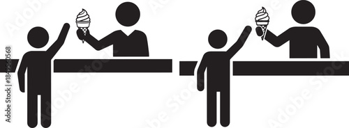 Silhouette people buying ice cream cone dessert sweet snack icon