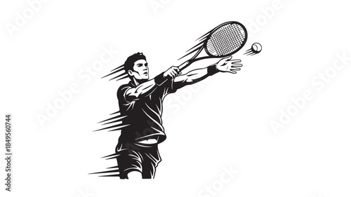 Tennis Player in Action with Racket and Ball in Dynamic Motion Illustration for Sports