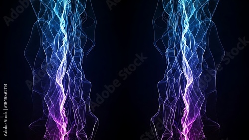 Abstract blue and purple energy streams against a dark black background