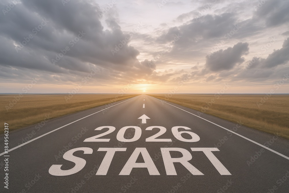 Obraz premium Road to the Future: Journey on the Path to 2026 with Hope and Determination