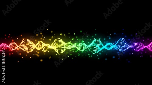 A vibrant rainbow wave pattern against a dark black background