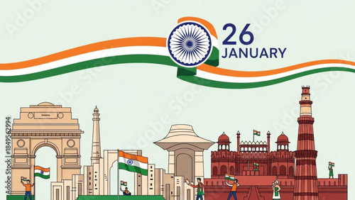 Celebrating Republic Day India 26 January Vibrant Cultural Heritage Landmarks and Flags Waving High
