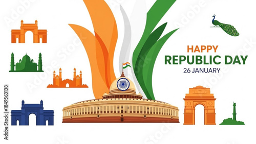 Celebrating India's Republic Day 26 January with Patriotic Spirit and National Pride in Vibrant Orange Green