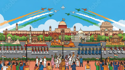 Republic Day Parade in India with Military March and Air Show Display Celebrating National Pride and Unity