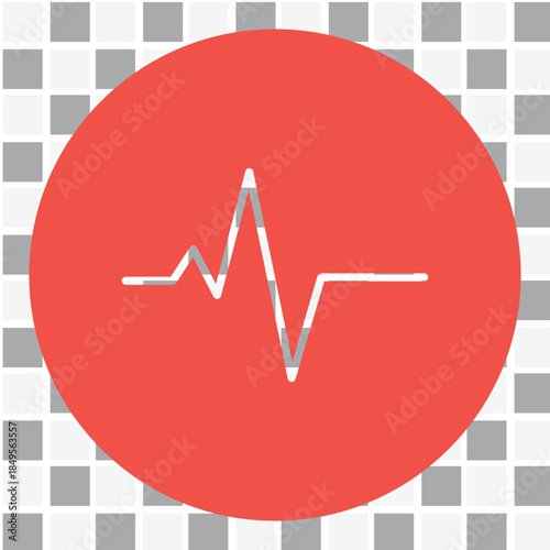 Red circle with a white heartbeat line on a checkered background