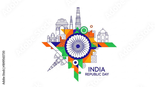 India Republic Day Celebrations with Landmarks, Flag Elements, and Vibrant Colors Across the Nation