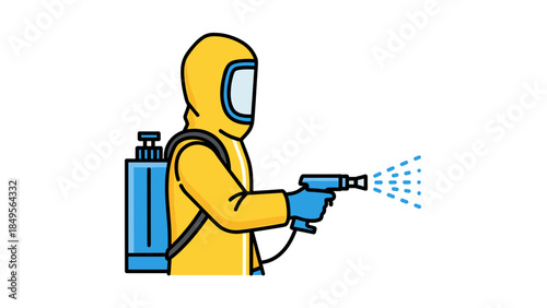 Person in Hazmat Suit Spraying Disinfectant