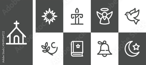 Christian and religious symbols in a grid layout