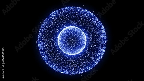 Abstract blue particles forming an oval shape against a dark background