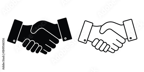 Handshake icon vector illustration. Silhouette of handshake symbol. Business handshake thin line vector icon. Shake hand line icon silhouette, friendship, relationship symbol. Hand vector illustration