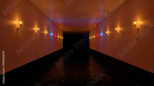 Empty Dark Corridor Eerie – Liminal Space 3D Render