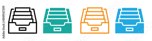 Colorful file organizer icon. Business office file or document storage drawer icon. Store files icon or logo illustration outline style.  