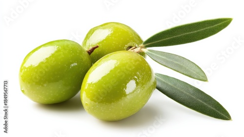 Wallpaper Mural Fresh Green Olives with Leaves, Close-up Studio Shot on White Background, Culinary and Food Photography Torontodigital.ca