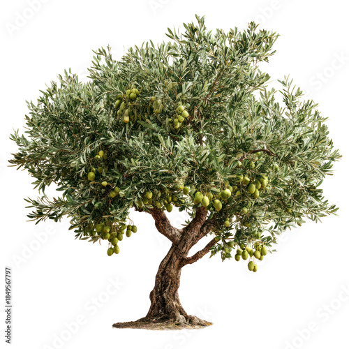 Olive tree with green olives isolated on transparent background