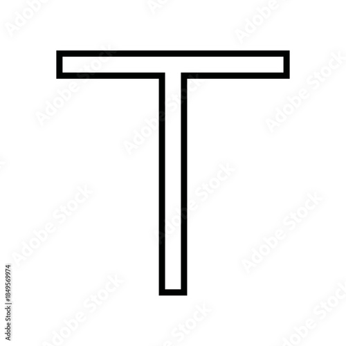 Minimalist black outline of the capital letter T, a fundamental typographic symbol and initial, isolated on a clean white background.