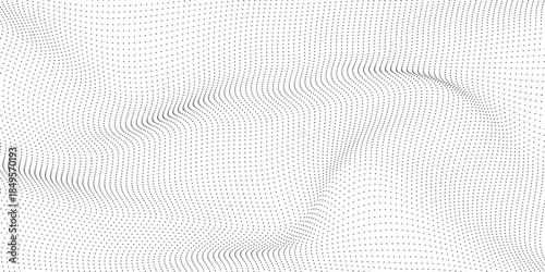 Abstract halftone background with wavy surface made of gray dots on white