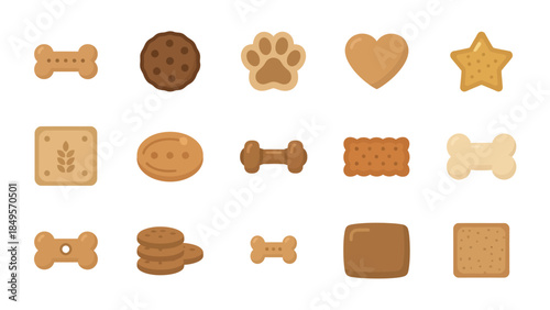 A collection of various dog treats and biscuits in different shapes and sizes.