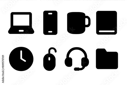 Freelance Tools Icons. Freelance work tools. Filled icon set of freelance work tools: laptop, smartphone,