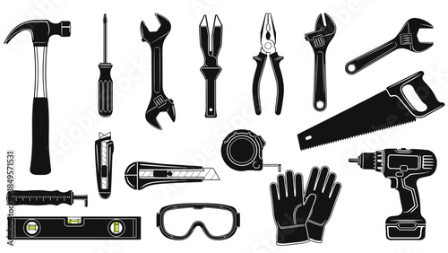 Collection of essential tools for construction and DIY projects, Generative AI.