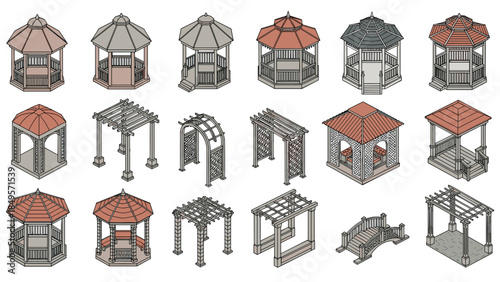 Architectural gazebo and pergola designs for outdoor spaces, Generative AI.