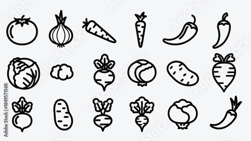 Variety of fresh vegetables in simple line art style for healthy eating and nutrition concepts, Generative AI.