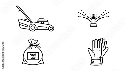 Lawn care and gardening tools for yard maintenance, Generative AI.