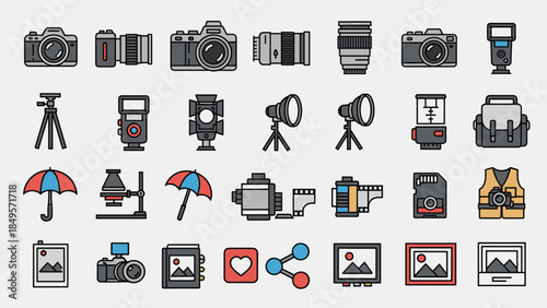 Collection of professional photography equipment and editing tools, Generative AI.