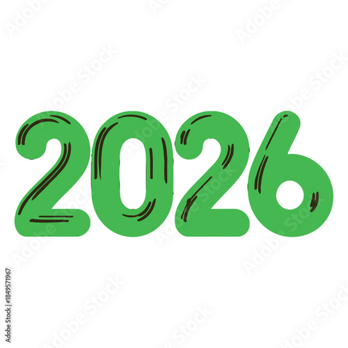 Bold green numerals representing the year 2026, with a hand-drawn, slightly imperfect outline, ideal for New Year's Eve or future-themed designs
