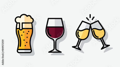 Cheers with beer and wine glasses in a celebratory toast, Generative AI.