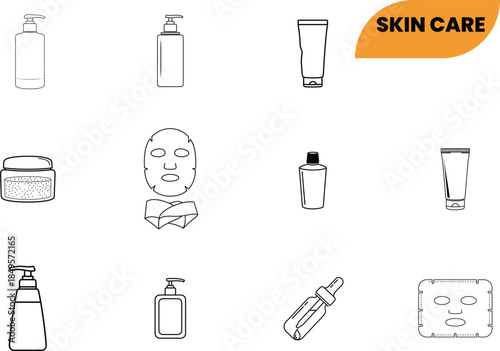 Skin care products icon set