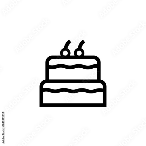 Minimal two-tier birthday cake icon with candles in crisp outline vector style, ideal for cake shop menus, social media promos, event stickers, and food apps.