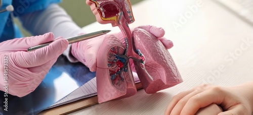 Cuadro en lienzo The doctor provides a detailed explanation of the human respiratory system using