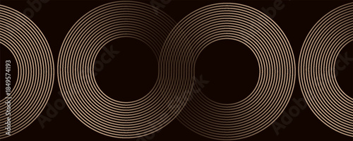 Abstract golden glowing geometric lines on dark background. Modern shiny round lines pattern. Futuristic technology concept. Suitable for posters, covers, banners, presentations, websites,