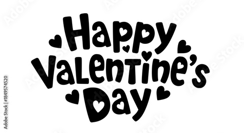 Playful Bold Bubble Lettering Happy Valentine's Day Typography Design With Cute Integrated Heart Shape Decorative Accents