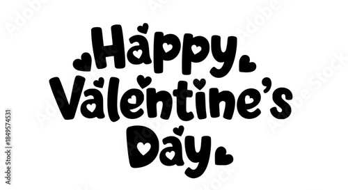 Playful Bubbly Happy Valentine's Day Typography Design Featuring Cute Rounded Lettering With Integrated Heart Accents