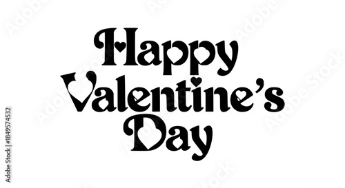Bold Retro Style Happy Valentine's Day Typography Design Featuring Minimalist Integrated Heart Accents Inside Lettering