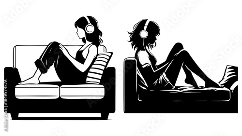 Woman Listen Music Silhouette.