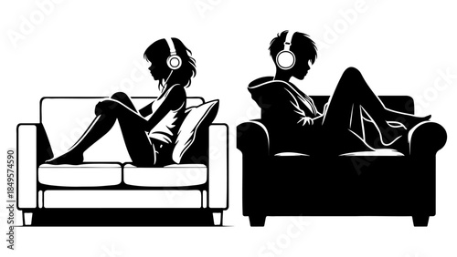 Woman Listen Music Silhouette.