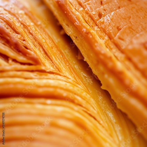 Golden croissant pastry close up vector showing flaky layered texture and buttery baked surface on white background
