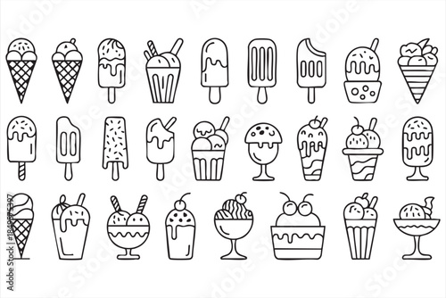Outline Ice Cream Dessert Icon Collection for Restaurant Menus and Labels